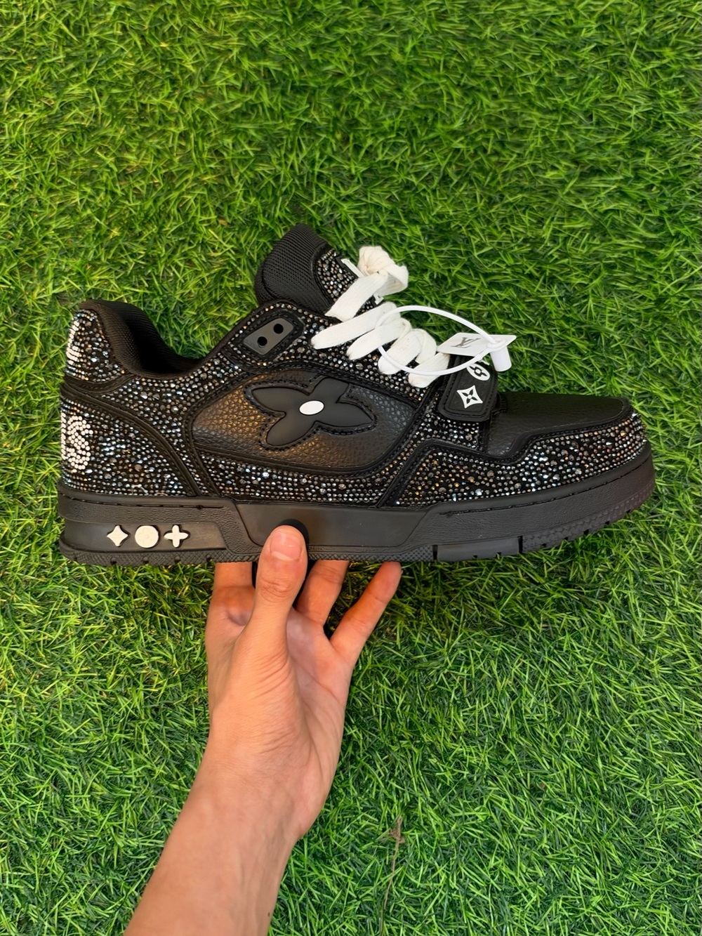 Black MENS Crystal Accent Sneaker with White Laces